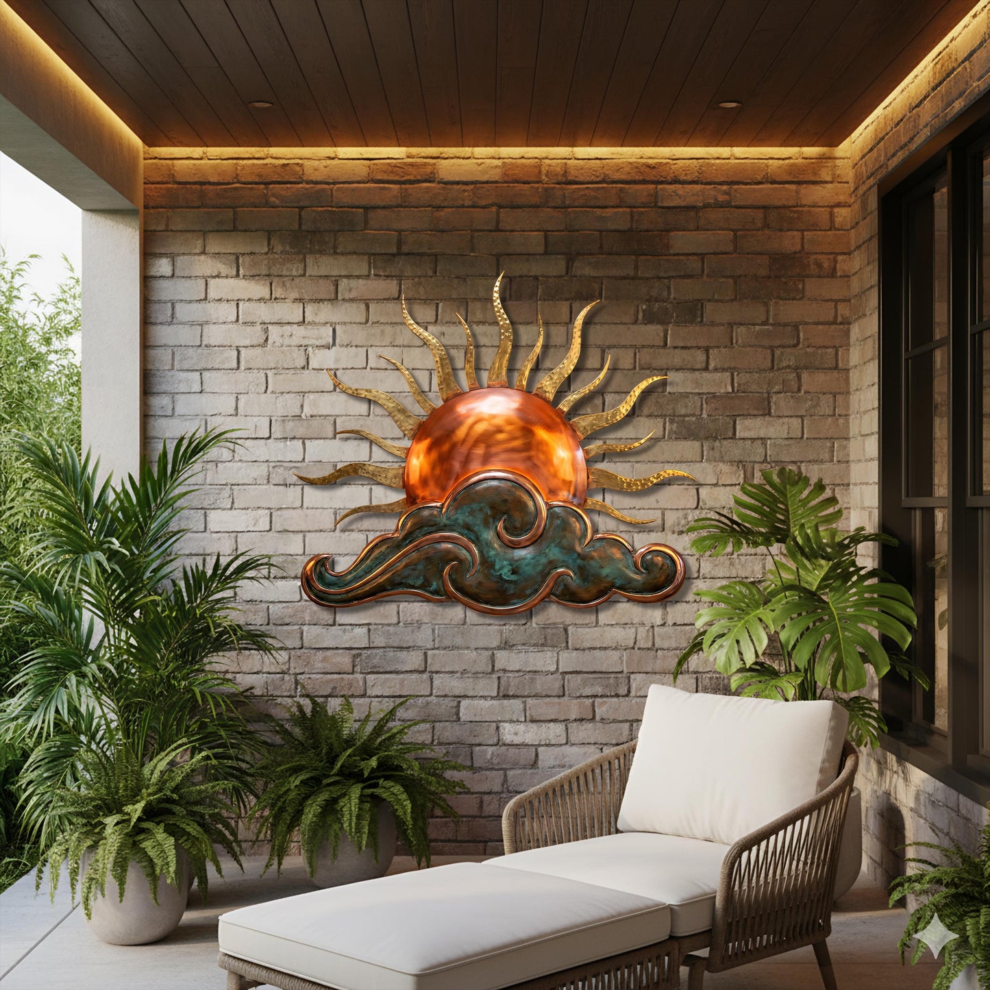 Sun and Waves Metal Wall Art Decorative Ocean Sunrise Design for Living Room Beach House Wall Decor Handcrafted Home Decoration