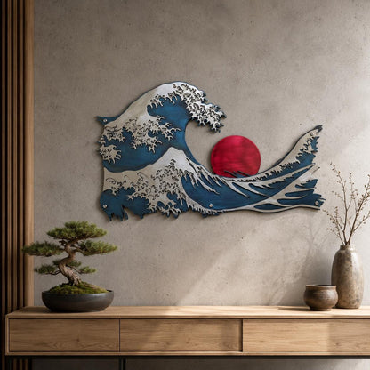 Wave Off Kanagawa Metal Wall Art Japanese Ocean Wave Design Modern Home Decor Housewarming Gift for Living Room or Office Wall Decoration
