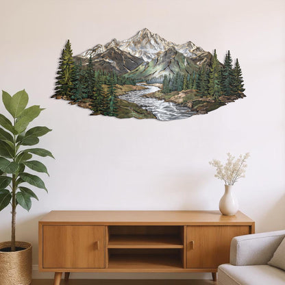 Mountain Forest Metal Wall Art Rustic Cabin Landscape Decor Outdoor Mountain Scene Metal Sign for Living Room or Office Wall Decoration