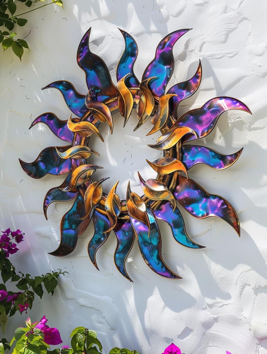 Wacky Sun Metal Wall Art Outdoor Patio Decor Whimsical Spiral Sun Moon Star Garden Hanging Titanium Metal Yard Decor Gift
