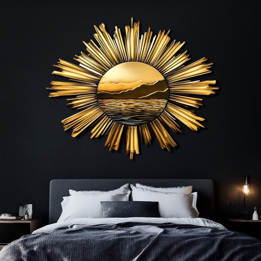 Sun Metal Wall Art, Sunrise Wall Decor for Bedroom Living Room, Boho Golden Sun Wall Hanging, Outdoor Garden Patio Modern Sign, Home Gift