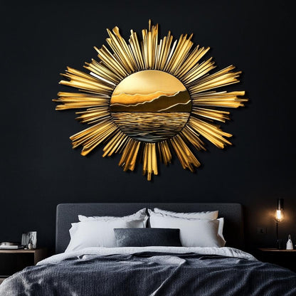 Sun Metal Wall Art, Sunrise Wall Decor for Bedroom Living Room, Boho Golden Sun Wall Hanging, Outdoor Garden Patio Modern Sign, Home Gift
