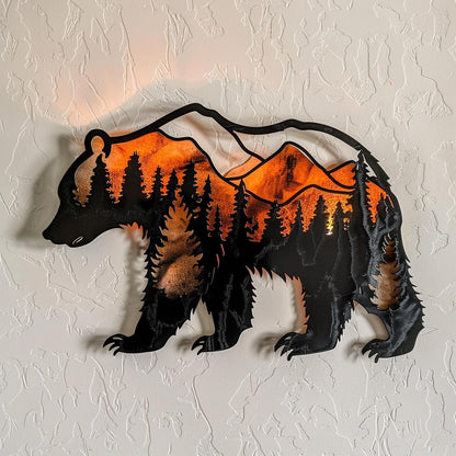 Black Bear Metal Wall Art, Mountain Forest Scene, Rustic Cabin Decor, Wildlife Nature Sign, Lodge Wall Hanging, Cabin Housewarming Gift