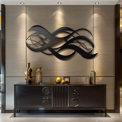 Modern Curved Metal Wall Art Abstract 2D Metal Sign Large Minimalist Line Decor Living Room Office Wall Decor Contemporary Art