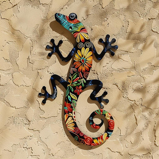 Colorful Gecko Metal Wall Art Tropical Lizard Wall Decor Mexican Folk Art Metal Sign Outdoor Patio Garden Decor Gecko Gift For Home Yard