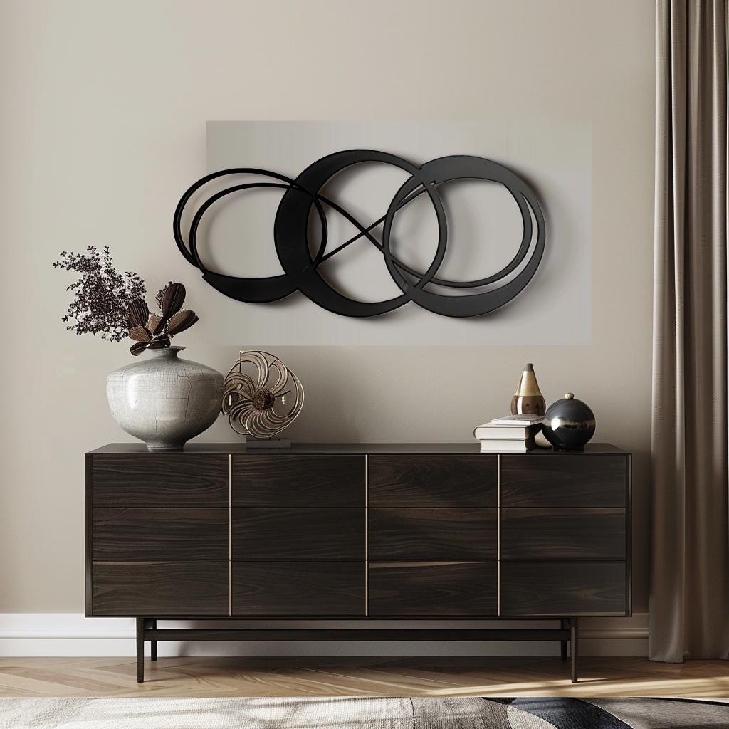 Modern Circle Metal Wall Art Abstract 2D Metal Sign Geometric Wall Decor Minimalist Living Room Office Decor Black Metal Art Decor Gift