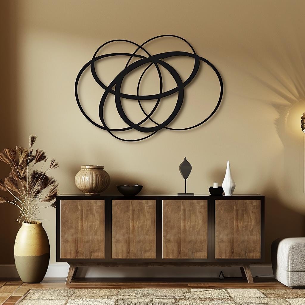 Modern Circle Metal Wall Art Abstract 2D Metal Sign Geometric Wall Decor Minimalist Living Room Office Decor Black Metal Art Decor Gift