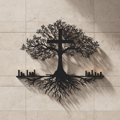 Cross Tree of Life Metal Wall Art Christian Wall Decor Rustic Faith Sign Religious Home Decor Spiritual Gift Farmhouse Cross Decor