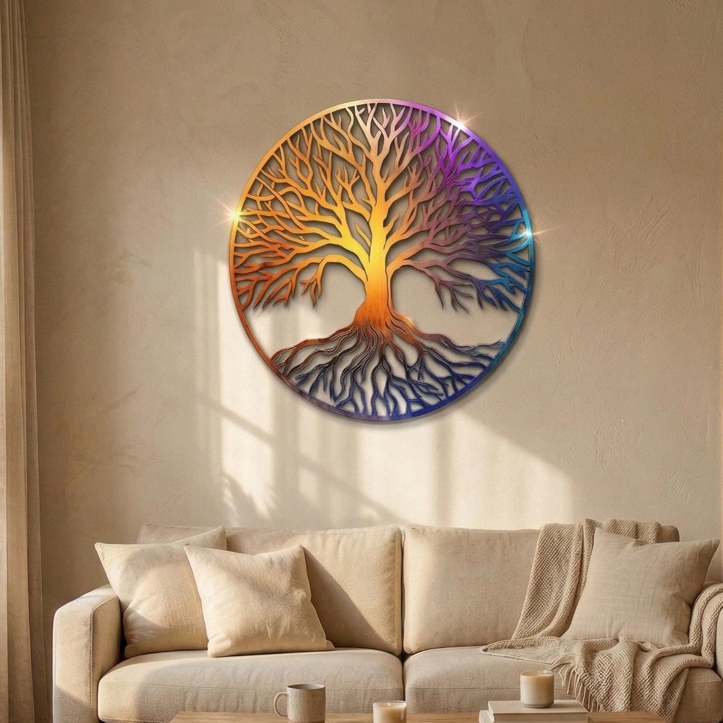 Metal Tree of Life Wall Art, Colorful Round Tree Decor, Boho Home Hanging, Custom Wedding Gift, Nature Wall Sculpture, Modern Farmhouse