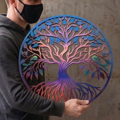 Metal Tree of Life Wall Art, Colorful Round Tree Decor, Boho Home Hanging, Custom Wedding Gift, Nature Wall Sculpture, Modern Farmhouse
