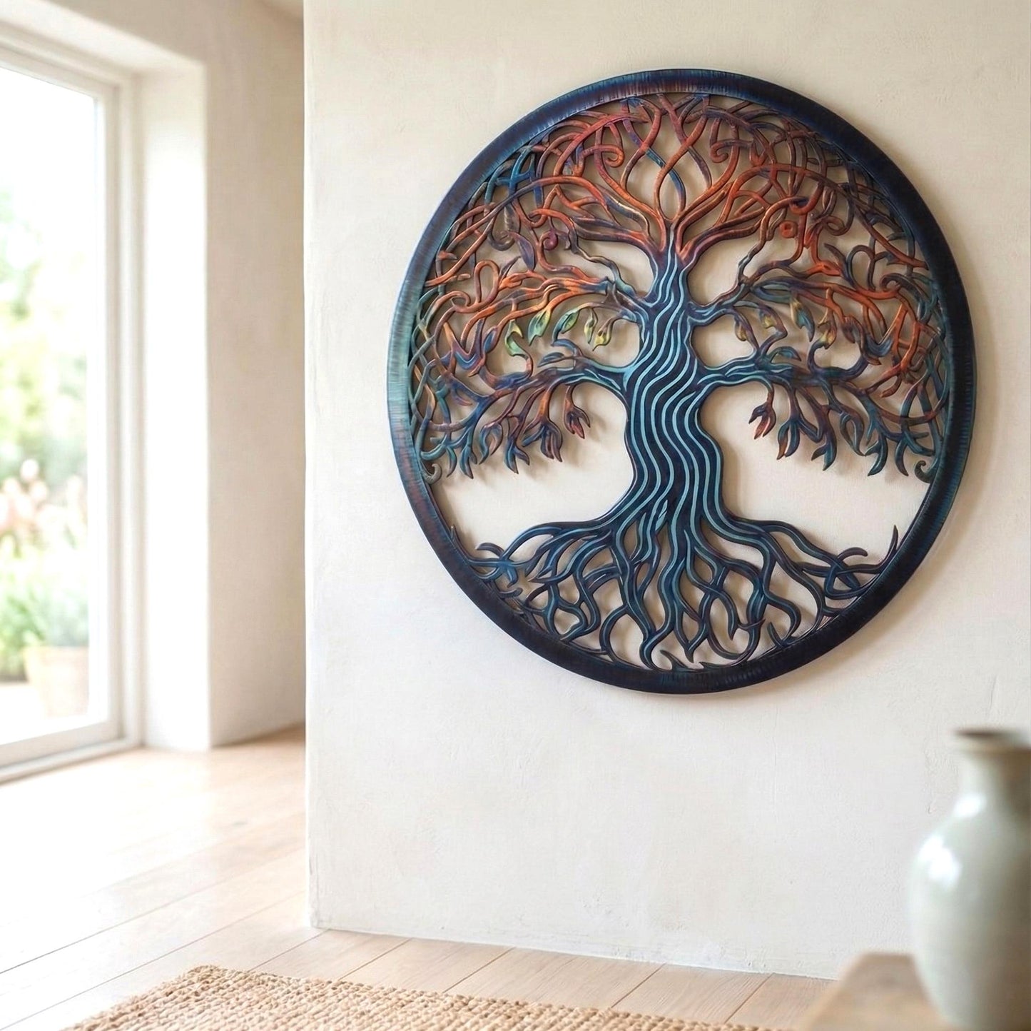 Metal Tree of Life Wall Art, Colorful Round Tree Decor, Boho Home Hanging, Custom Wedding Gift, Nature Wall Sculpture, Modern Farmhouse