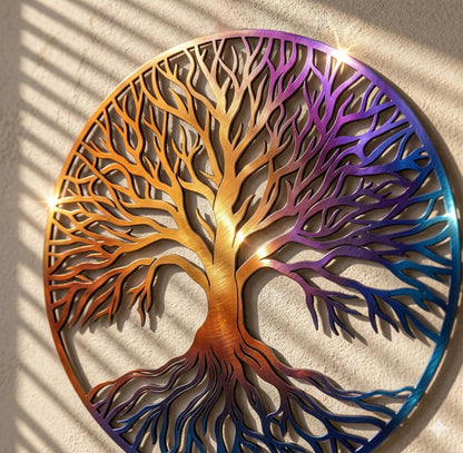 Metal Tree of Life Wall Art, Colorful Round Tree Decor, Boho Home Hanging, Custom Wedding Gift, Nature Wall Sculpture, Modern Farmhouse