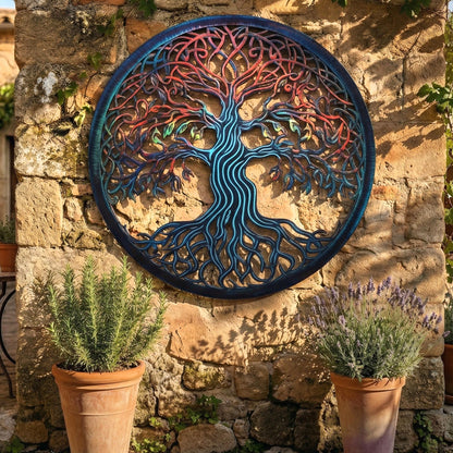Metal Tree of Life Wall Art, Colorful Round Tree Decor, Boho Home Hanging, Custom Wedding Gift, Nature Wall Sculpture, Modern Farmhouse