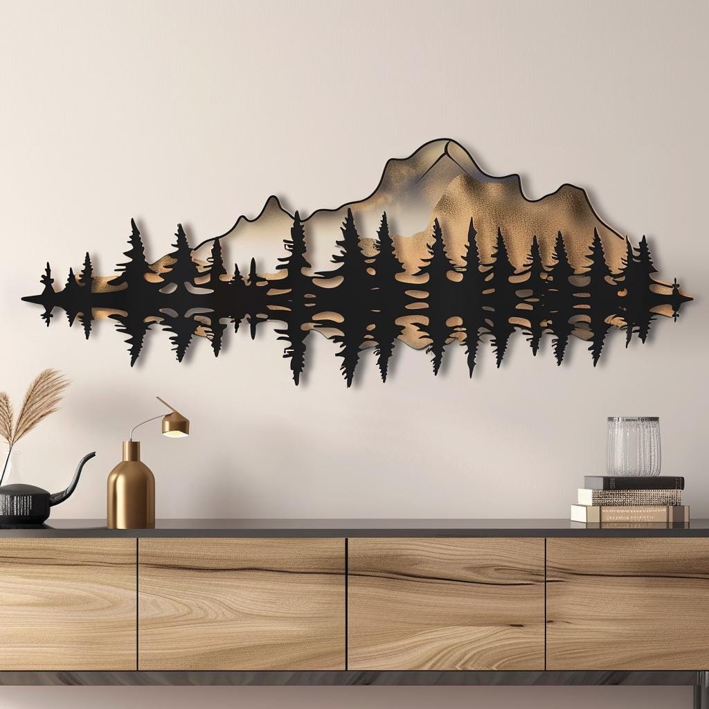 Mountain Forest Metal Wall Art Nature Landscape Decor Rustic Cabin Lodge Wall Sign Outdoor Adventure Mountain Lake Metal Wall Decor Gift