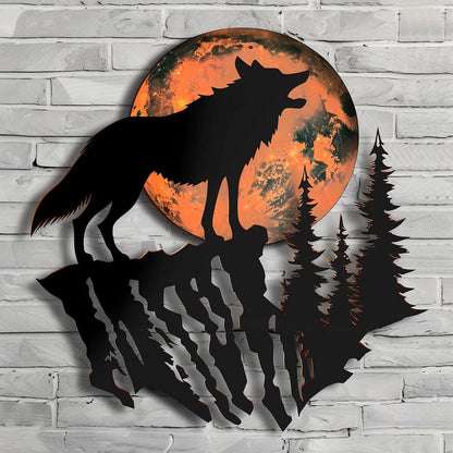 Howling Wolf Metal Wall Art Mountain Moon Wall Decor Rustic Cabin Lodge Wall Sign Forest Wildlife Decor Gift For Nature Lovers Home Decor