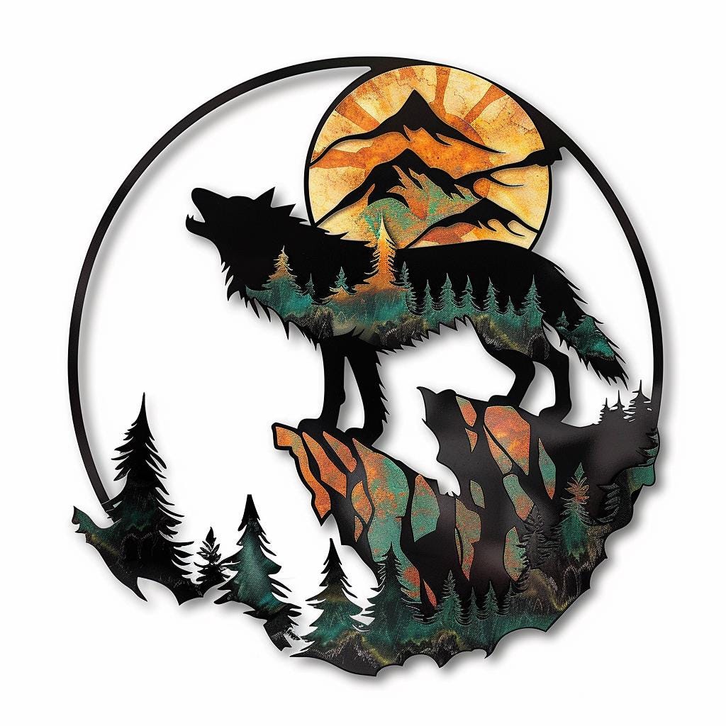 Howling Wolf Metal Wall Art Mountain Moon Wall Decor Rustic Cabin Lodge Wall Sign Forest Wildlife Decor Gift For Nature Lovers Home Decor