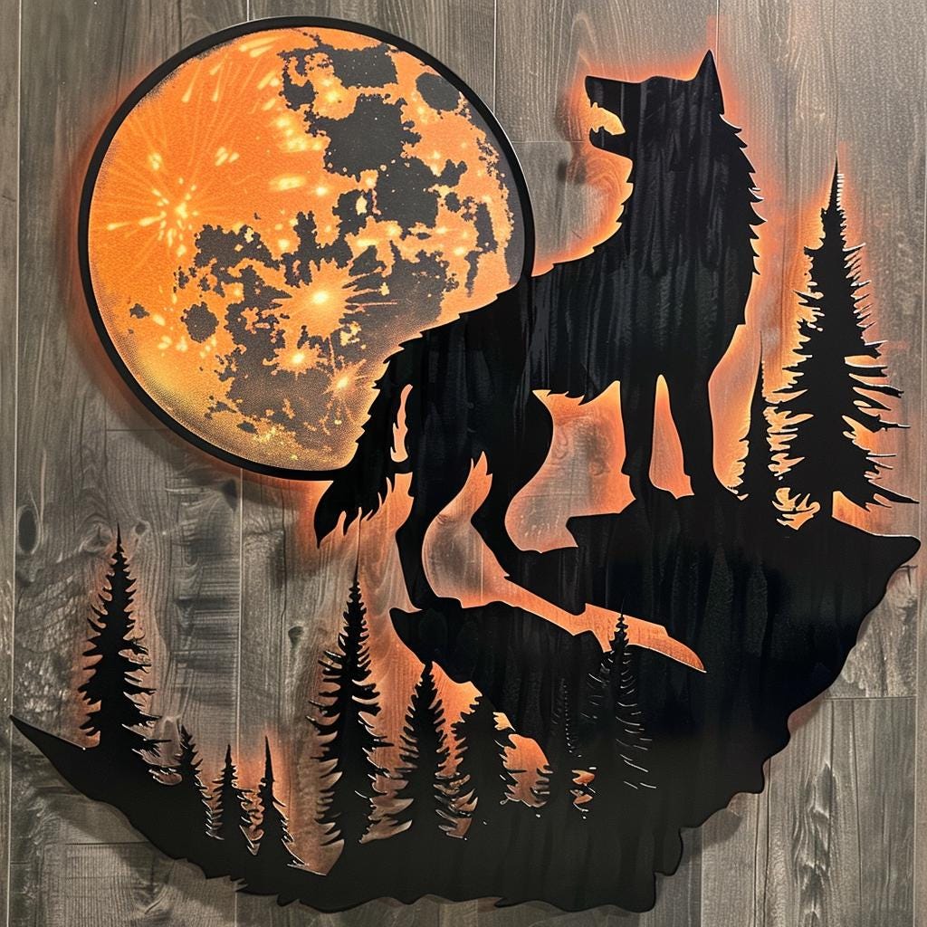 Howling Wolf Metal Wall Art Mountain Moon Wall Decor Rustic Cabin Lodge Wall Sign Forest Wildlife Decor Gift For Nature Lovers Home Decor