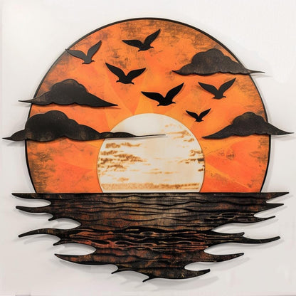 Sunset Seagull Metal Wall Art Ocean Sunrise Wall Decor Coastal Beach House Metal Sign Nautical Wall Hanging Housewarming Gift