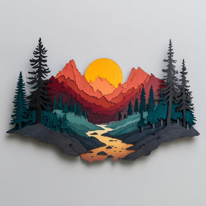 Mountain Sunset Metal Wall Art, Pine Tree Forest Sign, Nature Landscape Wall Decor, Rustic Cabin, Outdoor or Indoor Home Sign