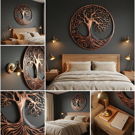 Tree of Life metal wall art sun moon celestial decor boho spiritual wall hanging large round metal art home living room decor gift idea
