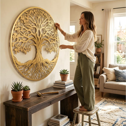 Tree of Life metal wall art sun moon celestial decor boho spiritual wall hanging large round metal art home living room decor gift idea