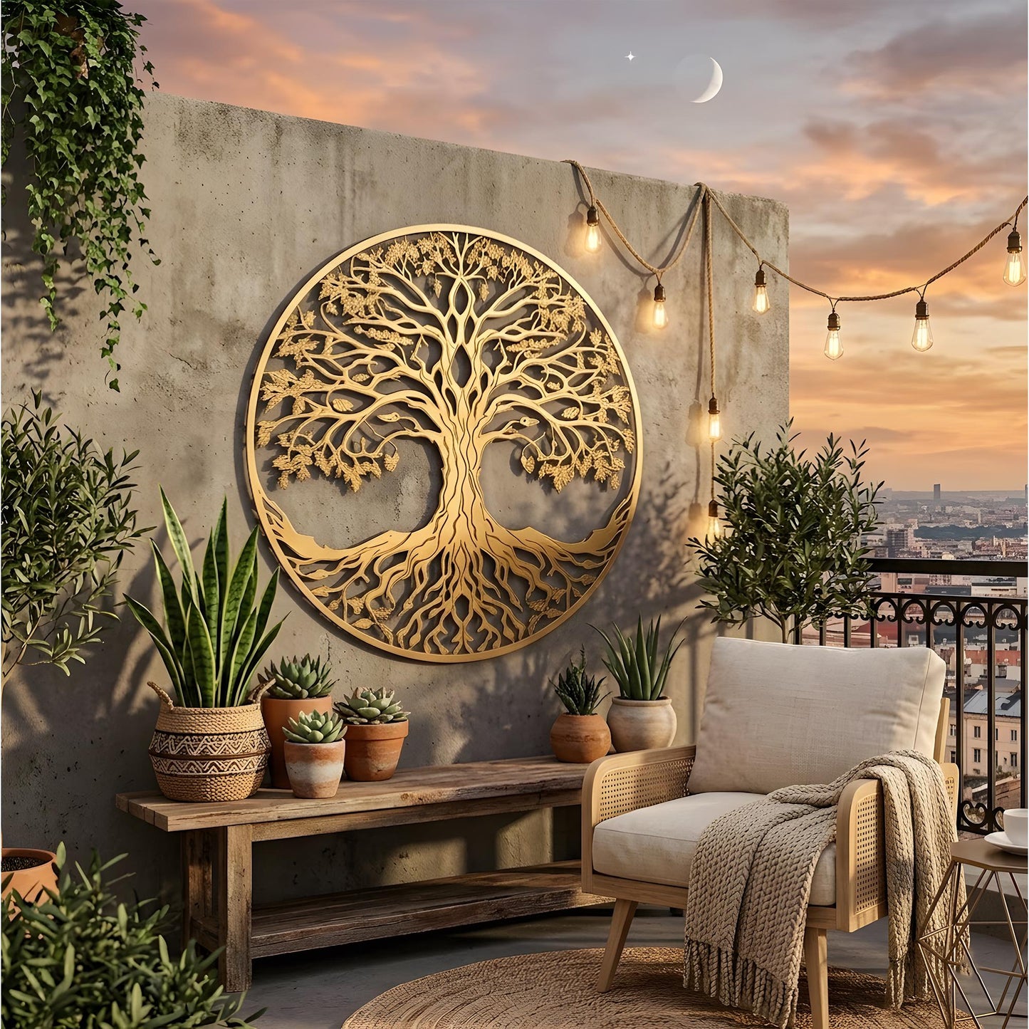 Tree of Life metal wall art sun moon celestial decor boho spiritual wall hanging large round metal art home living room decor gift idea