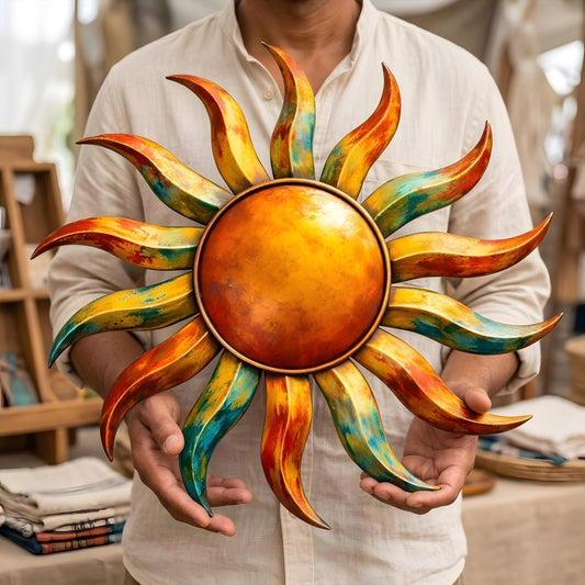Spiral sun metal wall art boho outdoor garden decor bohemian vintage decorative hanging sculpture for patio wall home
