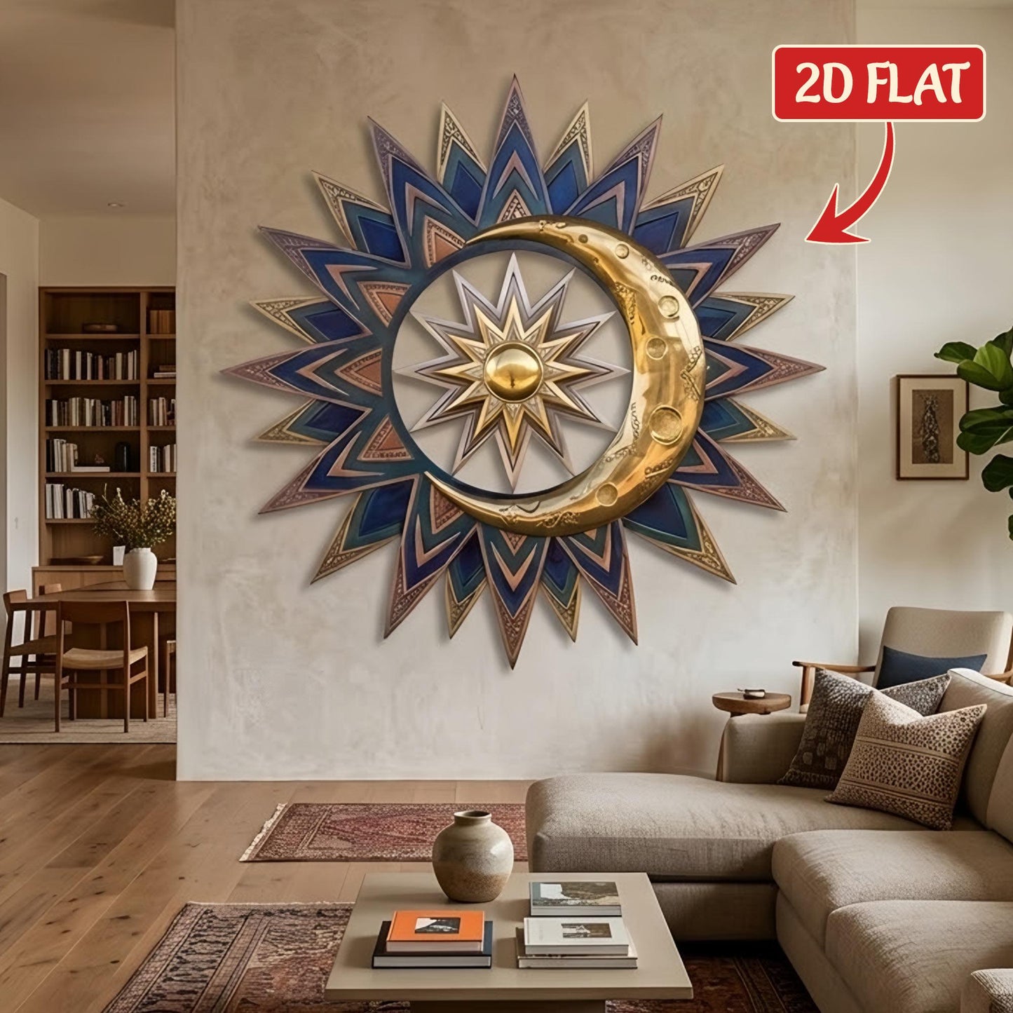 Metal Sun Moon Wall Art Outdoor Metal Sun Decor Boho Celestial Wall Hanging for Garden Patio Home Aluminum UV Printed Metal Sign Unique