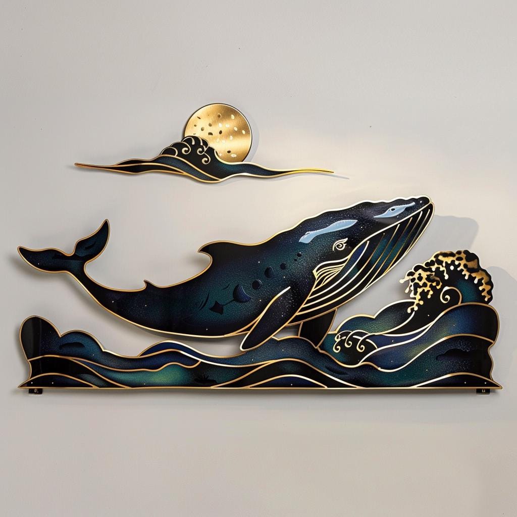 Blue Whale Metal Wall Art Ocean Whale Wall Decor Coastal Nautical Metal Sign Sea Animal Wall Hanging Beach House Decor Gift for Whale Lovers