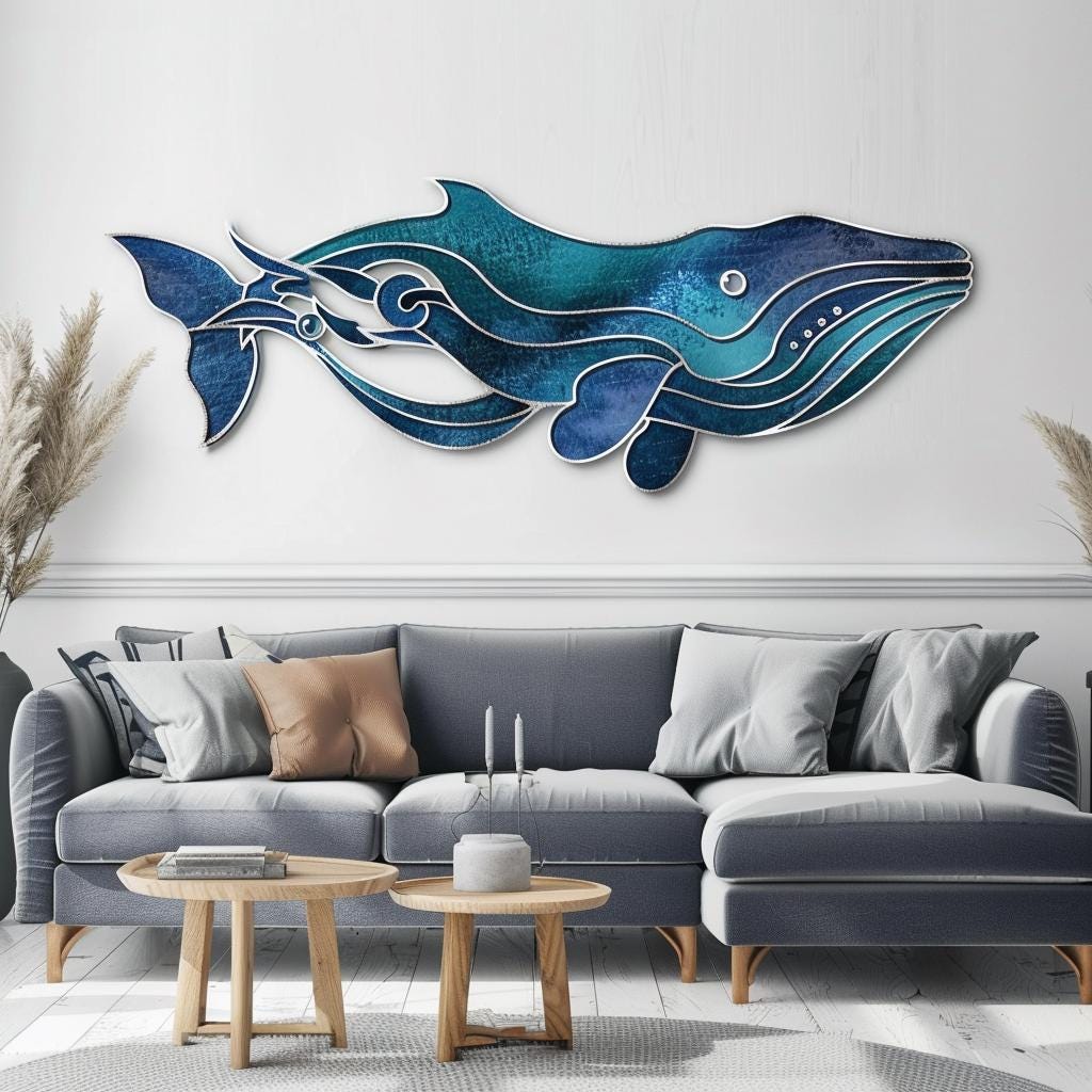 Blue Whale Metal Wall Art Ocean Whale Wall Decor Coastal Nautical Metal Sign Sea Animal Wall Hanging Beach House Decor Gift for Whale Lovers