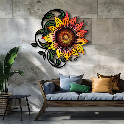 Sunflower Metal Wall Art, Rustic Floral Decor, Farmhouse Sunflower Sign, Yellow Flower Wall Art, Garden Patio Decor, Gift for Living Room