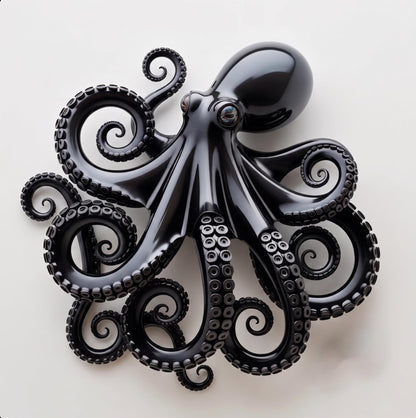 2D Flat Octopus Metal Wall Art, Black Ocean Octopus Wall Decor, Nautical Aluminum Sign, Sea Life Wall Hanging for Home Decor