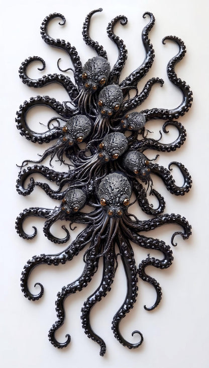 2D Flat Octopus Metal Wall Art, Black Ocean Octopus Wall Decor, Nautical Aluminum Sign, Sea Life Wall Hanging for Home Decor