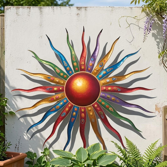 Metal Sun Wall Art Decorative Sun Sculpture Solar Metal Design for Garden, Patio, Home, Outdoor, Colorful Sun Wall Decor Handcrafted Sun Art