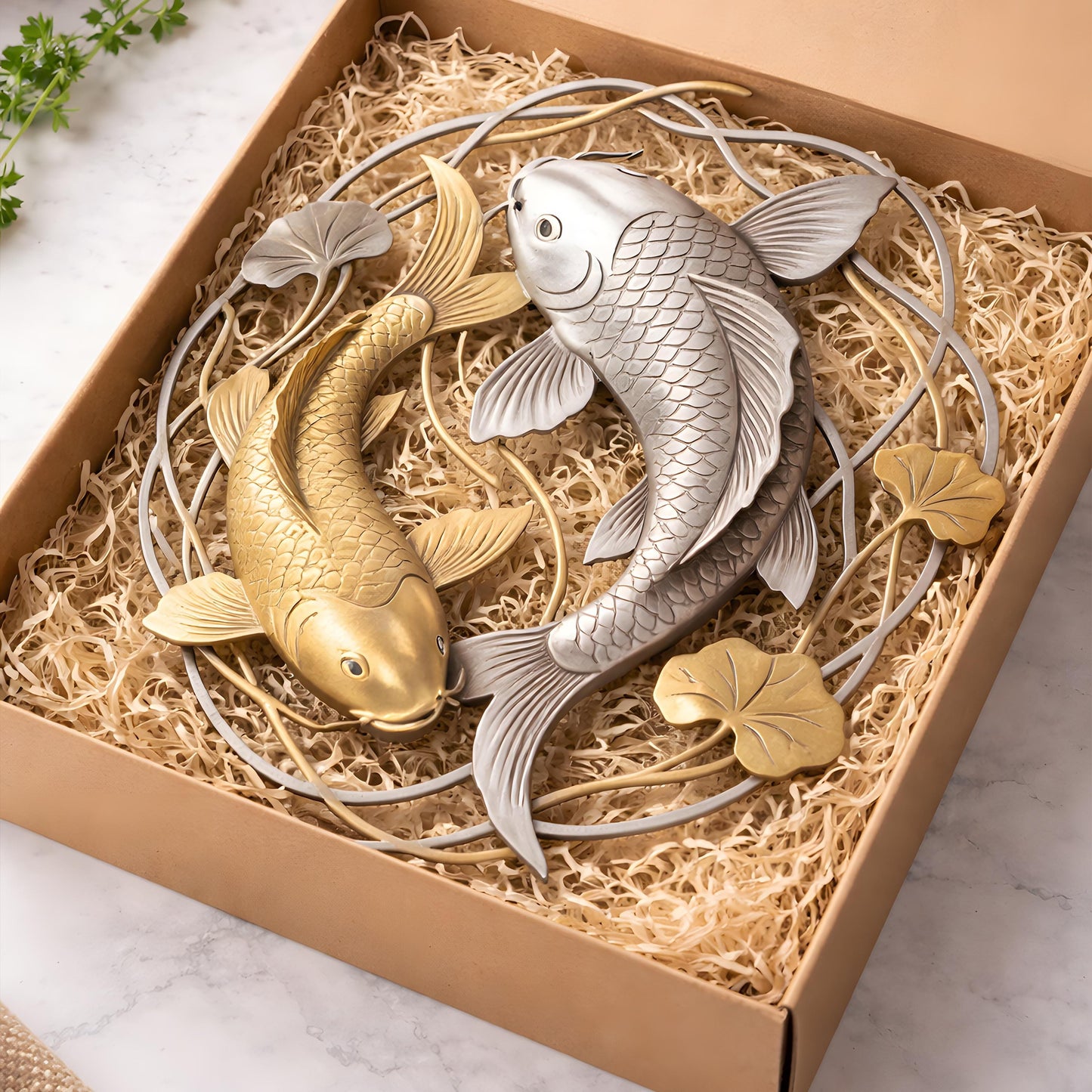 Silver Gold Koi Fish Metal Wall Decor, Handmade Fish Wall Art, Garden Hanging Sign for Entryway Porch Patio Living Room Yard Home Decor