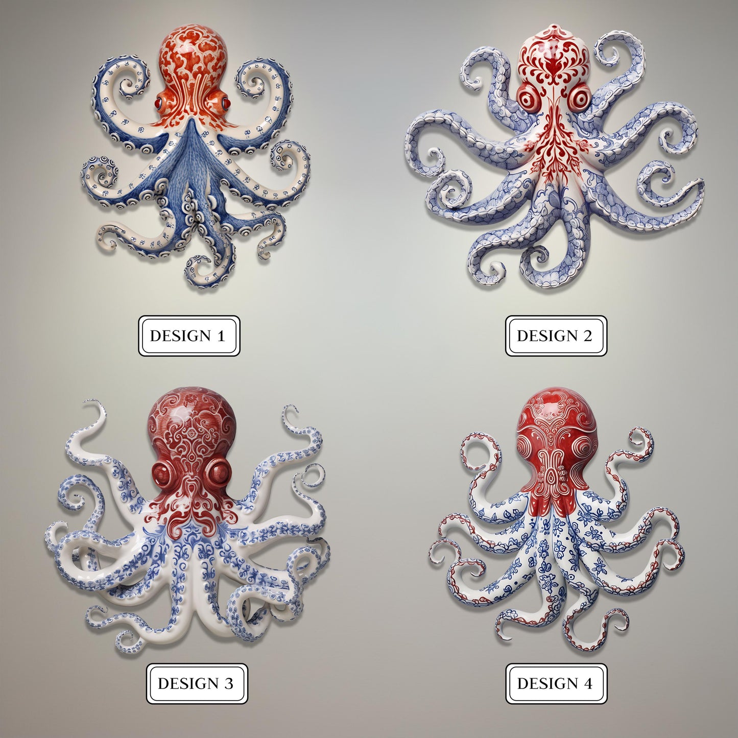 Blue and White Octopus Metal Wall Art, Nautical Coastal Decor, 2D UV Painted Metal Sign, Ocean-Themed Home Wall Hanging Gift