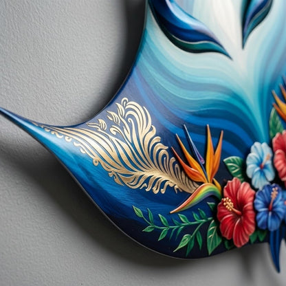 Tropical Manta Ray Metal Wall Art, Coastal Ocean Decor with Hibiscus Flowers, Beach House Wall Sign, Nautical Home, Coastal Wall Art