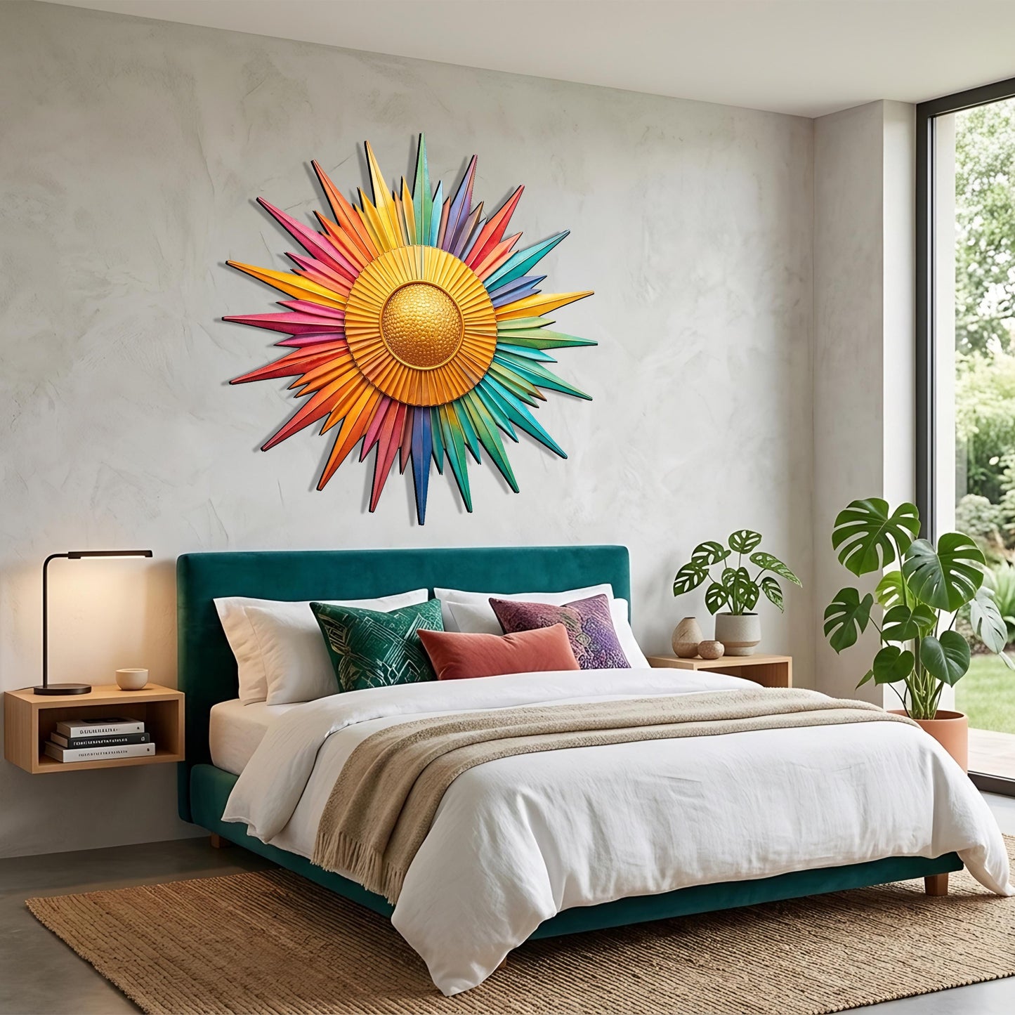 Sunburst Metal Wall Art, Outdoor Copper Sun Sign, Rustic Modern Patio Decor, Garden Hanging Sculpture, Large Weatherproof Sun Wall Decor
