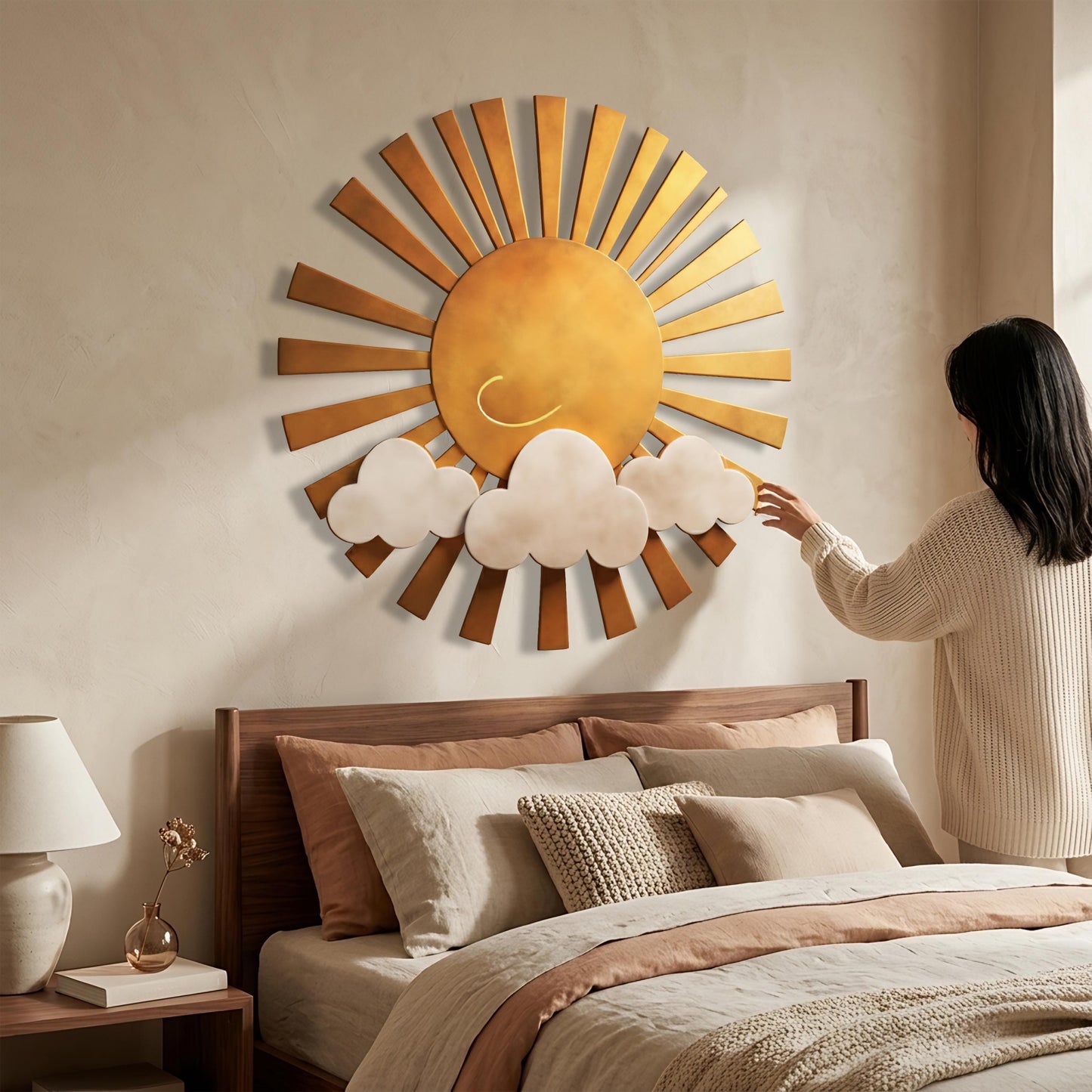 Sunburst Metal Wall Art, Outdoor Copper Sun Sign, Rustic Modern Patio Decor, Garden Hanging Sculpture, Large Weatherproof Sun Wall Decor