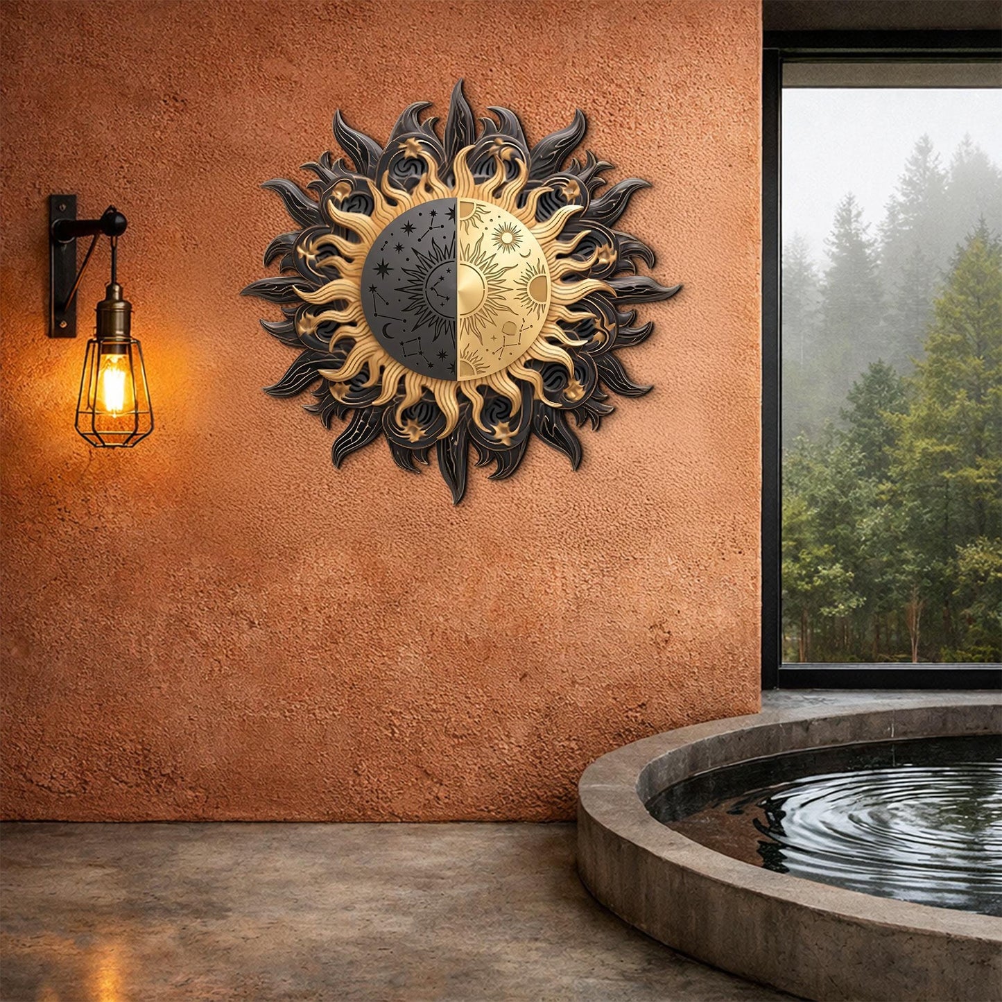 Celestial Sun and Moon Wall Art – Yin Yang Metal Decor, Mystical Cosmic Boho Home Accent, Astrology Inspired Sun Moon Wall Hanging
