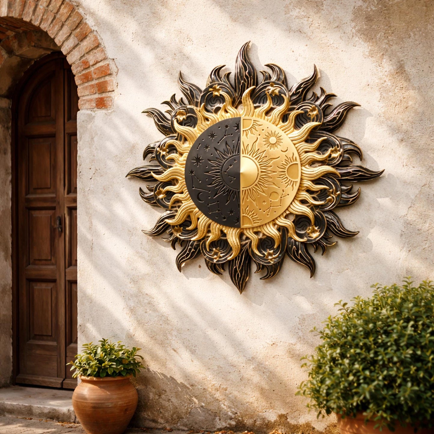Celestial Sun and Moon Wall Art – Yin Yang Metal Decor, Mystical Cosmic Boho Home Accent, Astrology Inspired Sun Moon Wall Hanging