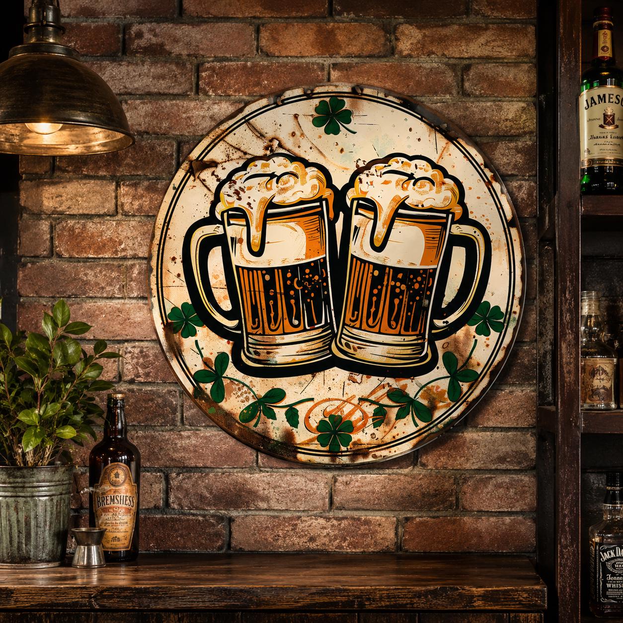 Irish Beer Metal Wall Art, Pub Bar Sign, St Patrick's Day Decor, Beer Mug Wall Decor, Shamrock Metal Sign, Man Cave Home Bar Decor