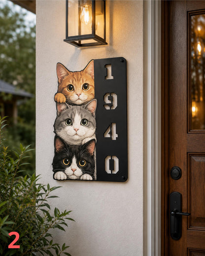 Custom Cat House Number Sign, Personalized Cat Address Plaque, Cute Cat Metal Porch Decor, Outdoor Home Number Sign, Cat Lover Gift Decor