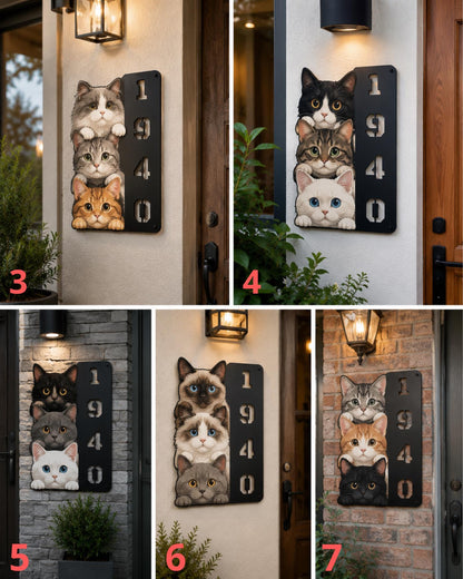 Custom Cat House Number Sign, Personalized Cat Address Plaque, Cute Cat Metal Porch Decor, Outdoor Home Number Sign, Cat Lover Gift Decor