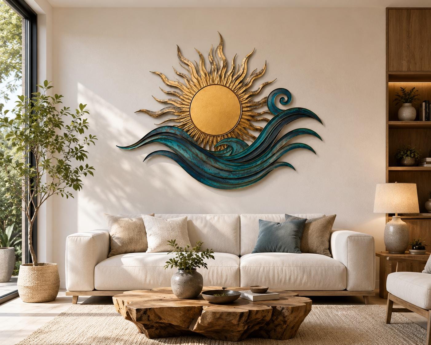 Sun and Wave Metal Wall Art, Coastal Sunrise Wall Decor, Ocean Beach House Sign, Outdoor Patio Wall Art, Nautical Home Decor Gift for Patio