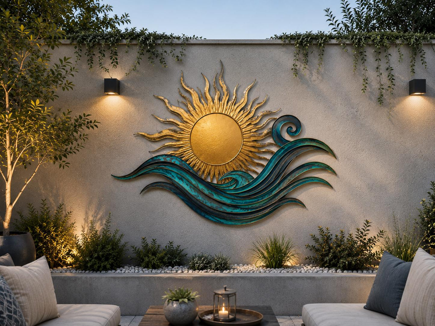 Sun and Wave Metal Wall Art, Coastal Sunrise Wall Decor, Ocean Beach House Sign, Outdoor Patio Wall Art, Nautical Home Decor Gift for Patio