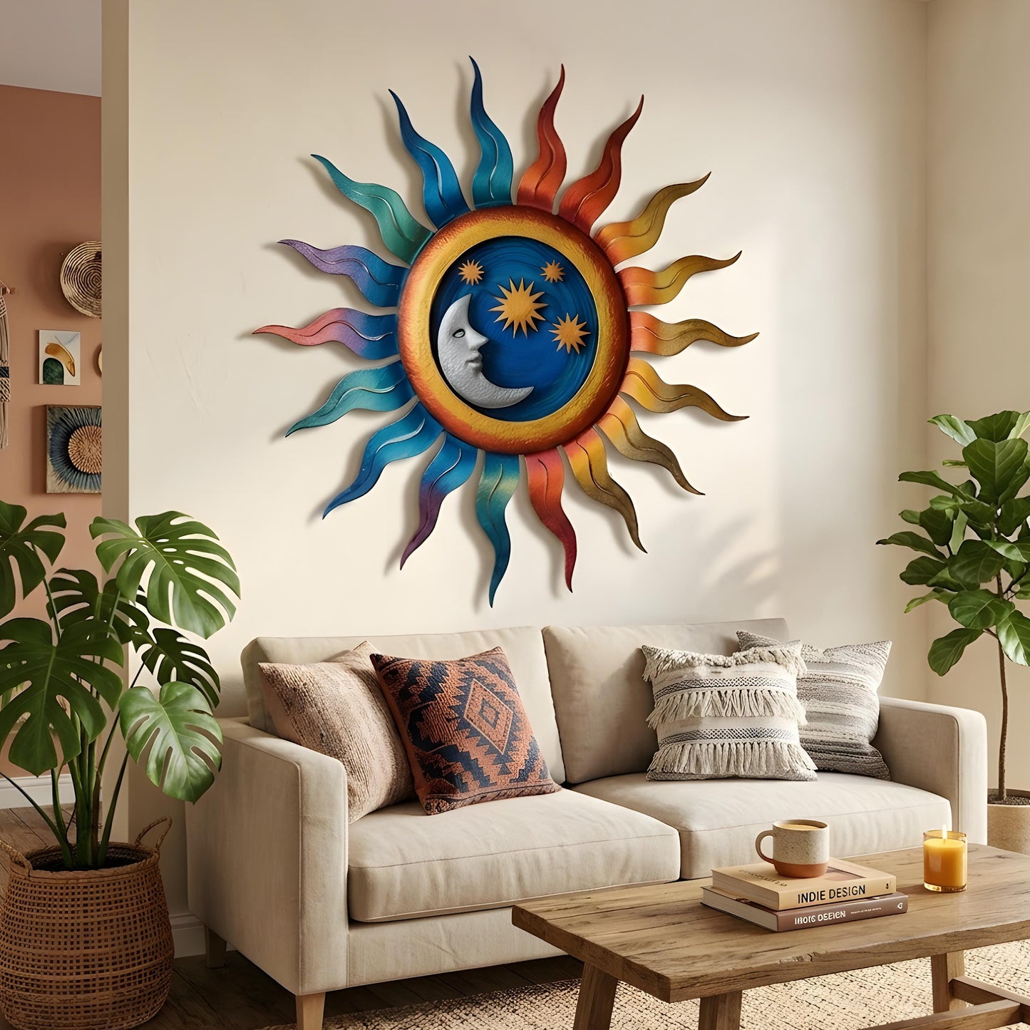 Whimsical Sun Moon Star Metal Wall Art Handmade Garden Patio Decor Decorative Sculpture for Home Office Wall Hanging