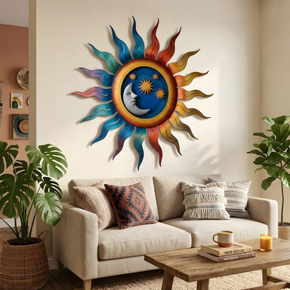 Whimsical Sun Moon Star Metal Wall Art Handmade Garden Patio Decor Decorative Sculpture for Home Office Wall Hanging