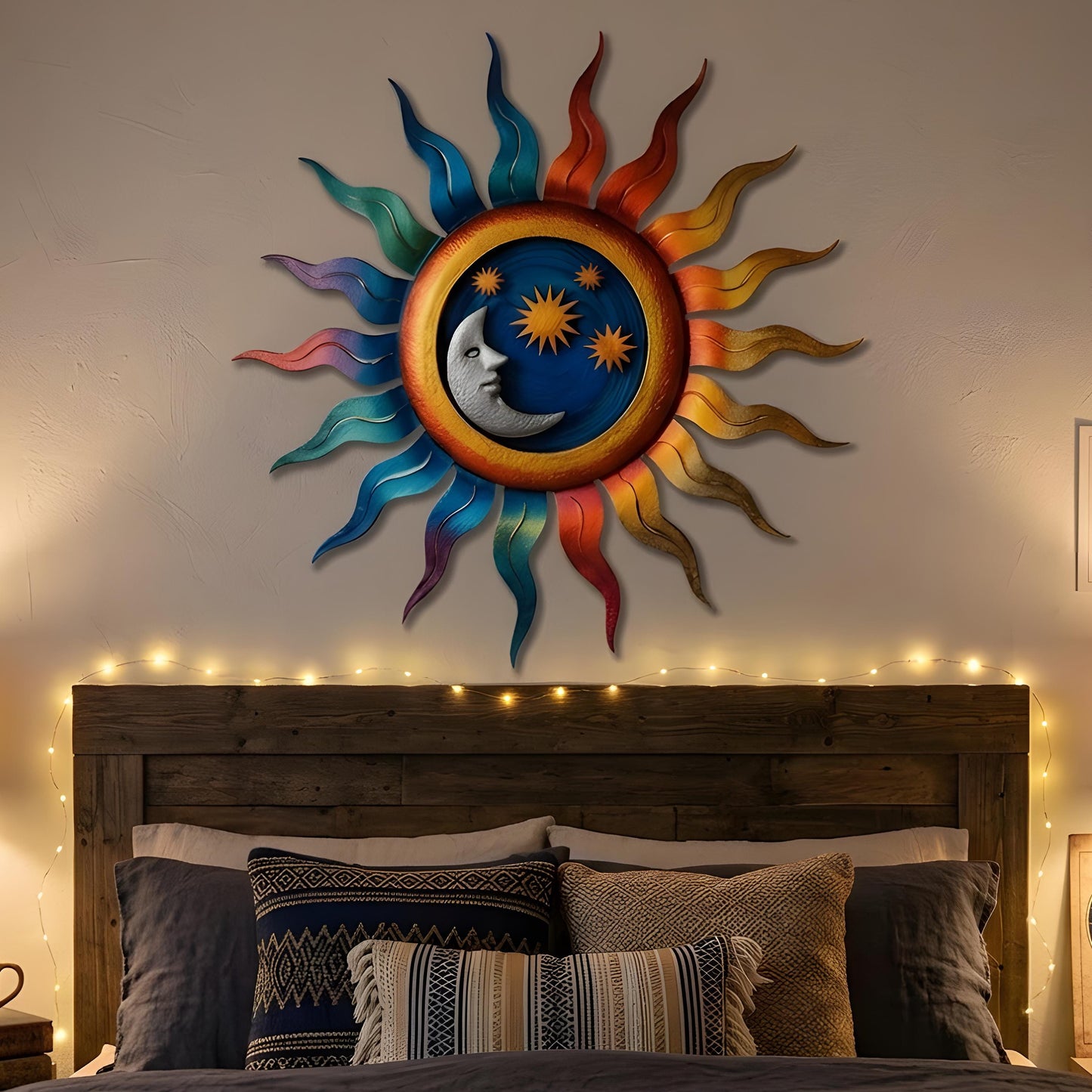 Whimsical Sun Moon Star Metal Wall Art Handmade Garden Patio Decor Decorative Sculpture for Home Office Wall Hanging