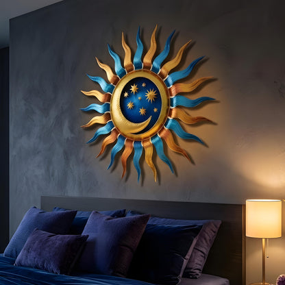 Whimsical Sun Moon Star Metal Wall Art Handmade Garden Patio Decor Decorative Sculpture for Home Office Wall Hanging